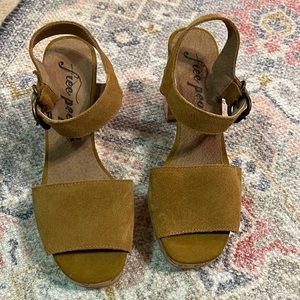 Free People tan suede with cork heels